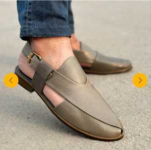 Mules de Cuero Genuino Gris para Hombre, con Punta Puntiaguda, Correa con Hebilla, Sandalias Casuales de Verano, Suela de Goma Transpirable - Product Image 1