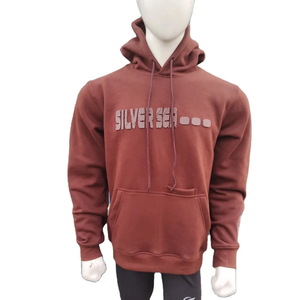 Sudadera con Capucha de Forro Polar para Hombre Silver Sea, Corte Regular, Casual, Otoño, Marrón, con Bolsillo Frontal Estampado - Product Image 1
