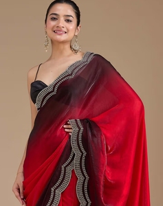 KV Women's Silk Traditional Stonework Tissue <b>Saree</b> with Unstitched Blouse for Party Occasions - Product Image 3