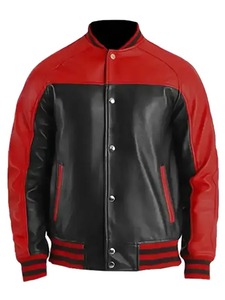Men's Black and <b>Red</b> Bomber Leather Jacket Stylish Two <b>Tone</b> Motorcycle Streetwear Jacket - Product Image 1