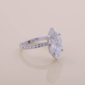 IGI Certified Marquise Cut Lab Grown Diamond Hidden Halo Engagement-Wedding Ring with Pavé Band in <b>Solid</b> 925 Sterling <b>Silver</b> - Product Image 6