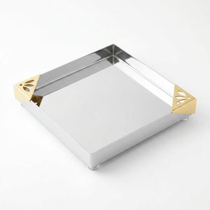 Handmade SS304 <b>Vanity</b> Tray 23 cm Mirror Polish Square with Pierced <b>Corners</b> Jaali Art Style Home Decor for Hotel Wedding <b>Table</b> - Product Image 3