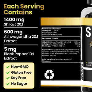 Capsules d'extrait de Shilajit pur de l'Himalaya certifiées GMP/ISO, 500 mg, Shilajit végétalien, 60 capsules avec 50 % d'acide fulvique pour hommes et femmes - Product Image 5