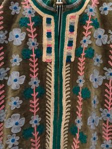 Artisan Khaki <b>Velvet</b> Embroidered Suzani <b>Jacket</b> With Floral Pattern Full Sleeve Stand Collar Handmade Bohemian <b>Women</b> Winter Coat - Product Image 4