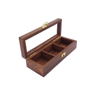 Handmade <b>Wooden</b> <b>Storage</b> <b>Box</b> Rectangle Divided Compartments Polished Wood Tabletop Decoration Antique Style - Product Image 5