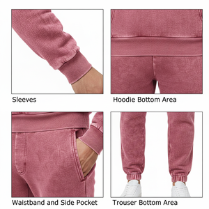 Ensemble survêtement rose délavé personnalisé avec logo pour homme – Hoodie et pantalon en molleton épais – Style streetwear – Service OEM - Product Image 6