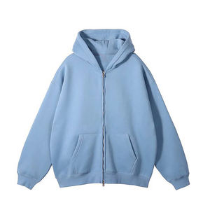 Sweat-shirt à capuche bleu clair pour homme, coupe classique, en molleton épais, style streetwear décontracté, veste à capuche longue, service OEM - Product Image 5