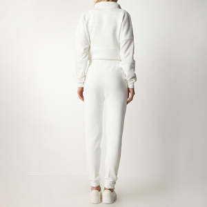 Conjunto de dos piezas para mujer, sudadera y pantalones, forro polar blanco sólido, ropa informal para damas, ajuste cómodo y relajado. - Product Image 6