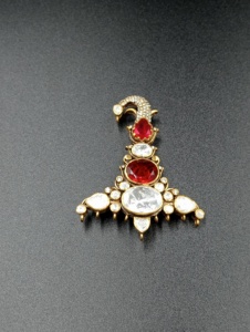 red doublet with white polki stone in kalangi jewelry for Indian wedding ehtnic brooch for traditional jewelry statement brooch - Product Image 4