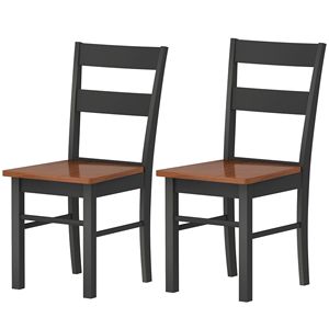Ensemble de 2 chaises de salle à manger noires à dossier ouvert, style farmhouse, en bois d'hévéa, pour table de cuisine ou salon - Product Image 1