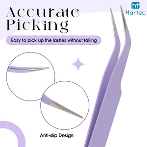 Prix d'usine, pinces à cils professionnelles en acier inoxydable violettes pointues, outils manuels pour extensions de cils avec logo personnalisé OEM/ODM - Product Image 6