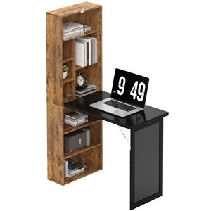"Adjustable <b>Rustic</b> Brown MDF Computer <b>Desk</b> with Blackboard and Side Shelf" - Product Image 1