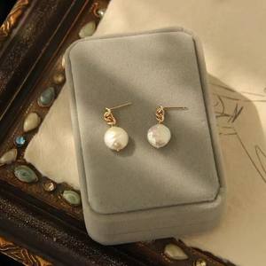 Baroque Shaped S925 Silver Button Pearl <b>Earrings</b> Simple Personalized Design <b>Fashion</b> Chandelier Style Chain Collision-Free - Product Image 5