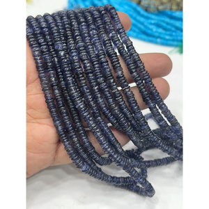 Perles de pierres précieuses de haute qualité pour la fabrication de bijoux, 17 pouces, Iolite bleue naturelle, forme Heishi lisse, taille 6-7 mm - Product Image 1