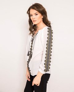Modern Cockscomb Symbol Stylish Motif Embroidered Women Blouse Decorative <b>Cross</b> Stitch Romanian Shirt Extremely Fine Cotton <b>Top</b> - Product Image 5