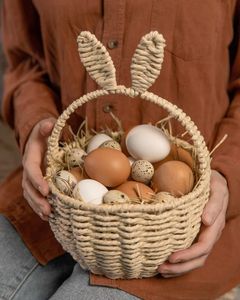 Cute Attractive Decorative Handmade <b>Rattan</b> Rabbit Ear <b>Basket</b> Natural Woven <b>Storage</b> for Kids Room Events and Styling - Product Image 3