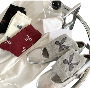 Bow-knot Anke La Red Korean-style Instagram-favorite Women's Mid-Calf Crew <b>Socks</b>-Versatile Gray <b>Polyester</b>/Cotton Knitted <b>Sock</b> - Product Image 3