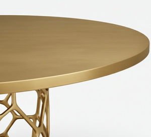 Modern <b>Round</b> Coffee <b>Table</b> with Golden Color Metal Top and Mughal Inspired Lattice <b>Gold</b> Base for Living Room Villa Furniture - Product Image 5