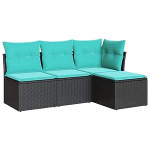 Juego de Sofás de Patio de 4 Piezas en Poliratán Negro con Cojines, Muebles de Exterior Elegantes - Product Image 2