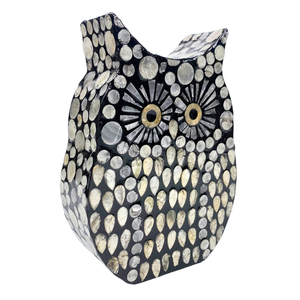 รูปปั้นนกฮูก MDF ทำด้วยมือพร้อม capiz แบบฝังหยดน้ำตารูปปั้นสัตว์สีดำสำหรับตกแต่งฮาโลวีนและตกแต่งบ้าน - Product Image 2