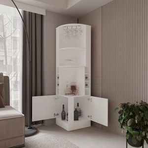 Mobile Bar Angolare Bianco con Portabottiglie e Portabicchieri per Uso Domestico o Commerciale - Product Image 2
