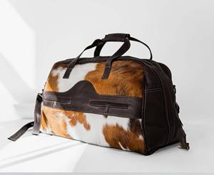 Sac de voyage léger à grande capacité en cuir de vachette véritable avec fermeture éclair tendance LHODB-0132B - Product Image 2