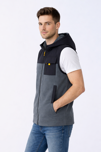 Gilet sans manches à capuche gris et noir pour homme, décontracté, zippé, utilitaire, léger, pour l'extérieur, avec poches avant, style colorblock moderne - Product Image 2