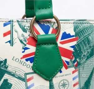 England Style Canvas Tote Bag Women Large Capacity Print Pattern <b>Zip</b> Closure Shoulder Strap Casual Daily Use Handbag - Product Image 2