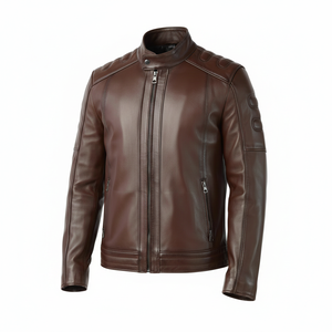 Chaqueta Safari de Cuero Impermeable Casual para Hombre, Nueva Colección de Invierno, Estilo HIGH STREET, Cuello Mao, Cierre de Cremallera, Color Sólido, Lona y Piel de Oveja, Venta al por Mayor - Product Image 2