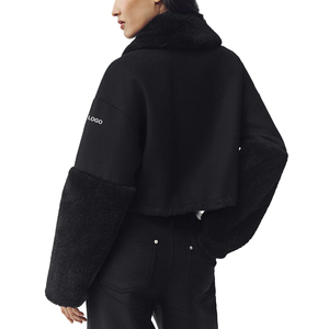 New <b>Women's</b> Wool Blend Bomber <b>Jacket</b> Oversized <b>Zip</b> <b>Up</b> Winter Coat Premium Streetwear Outerwear Rib Knit Trim custom manufacturer - Product Image 2