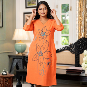 Elegant <b>Linen</b> <b>A</b> <b>Line</b> <b>Dress</b> With Floral <b>Line</b> Embroidery - Product Image 1
