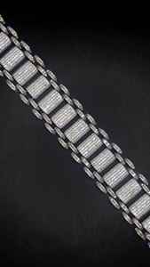 Bracelet de montre large de luxe en or blanc 14K, serti pavé de diamants baguette de laboratoire, style Hip Hop Présidentiel Iced Out - Product Image 3