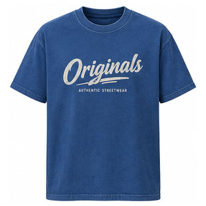 Men’s Cotton T-Shirt Heavyweight Vintage <b>Blue</b> Streetwear Graphic Tee High Quality Custom Logo Printed Casual Oversized Short - Product Image 1