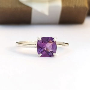 Bague en améthyste naturelle de haute qualité, en argent Sterling 925, bijoux minimalistes fins, pour mariage, fête, fiançailles, anniversaire, cadeau pour femme - Product Image 5