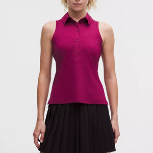 Polo sans manches respirant pour femme, couleur unie magenta, tricoté, séchage rapide, décontracté, sport, avec logo frontal, idéal pour le golf – Grande Vente - Product Image 1