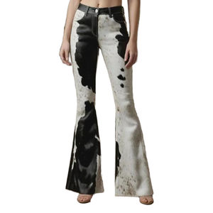 Pantalones de Invierno para Mujer, Hechos a Mano, de Cuero Genuino, de Alta Calidad, con Botones, Color Negro y Blanco - Product Image 1