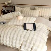 Housse de couette en velours de lait chaud pour l'automne et l'hiver, couleur unie, ensemble de literie 4 pièces