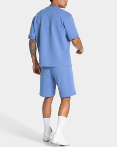 Pantalones Cortos Deportivos para Hombre al por Mayor, Color Azul Azur con Líneas en Contraste, Felpa de Algodón Grueso, Transpirables, con Logotipo Personalizado, OEM y ODM - Product Image 6