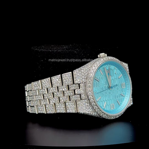 Premium Quality Diamond <b>tester</b> Certified Moissanite white <b>Gold</b> honeycomb sky blue dial watch VVS moissanite Diamond Watch - Product Image 6