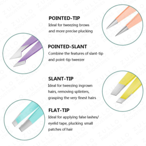 Ensemble de 4 pinces à épiler en acier inoxydable, couleur personnalisée, revêtement en poudre, pointe inclinée, kit d'outils de beauté de précision - Product Image 2
