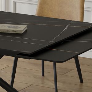 Tavolo da Pranzo Rettangolare Moderno da 83 Pollici con Gambe in Acciaio al Carbonio Nero e Piano in Pietra Sinterizzata Retrattile, Elegante e Raffinato - Product Image 3