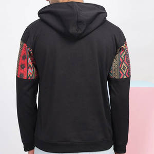 <b>Black</b> Hooded <b>Sweatshirt</b> With Geometric Print Regular Fit Casual Fleece Autumn Wear Pocket Front - Product Image 3