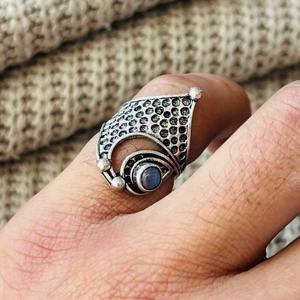 Boho Crescent Crown <b>Labradorite</b> Brass <b>ring</b> Silver Plated Ornate Texture Wholesale <b>Ring</b> For Women - Product Image 3