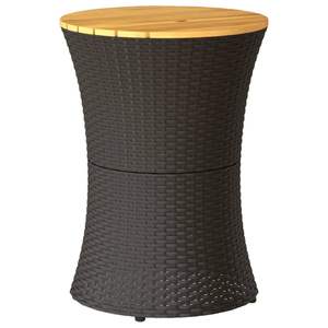 Mesa Auxiliar de Jardín de Ratán PE Negro con Acero con Recubrimiento en Polvo y Madera de Acacia, Producto de Mesas para Exteriores - Product Image 2