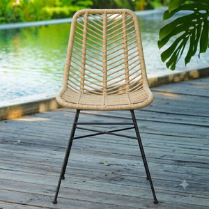 Silla de Comedor Moderna de Mimbre Sintético para Exteriores con Patas de Metal Negro, Resistente al Agua, para Patio, Cafetería, Restaurante, Venta al Por Mayor - Product Image 3
