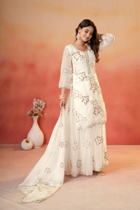 Fendy <b>Silk</b> Multi Embroidery Sequence Kurti Set With Lined Elastic <b>Palazzo</b> <b>Pant</b> And Matching Embroidered Dupatta For Women UV 150 - Product Image 4