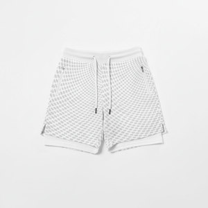 Shorts tricotés unisexes à pois blancs avec cordon de serrage à la taille et poches zippées, coupe décontractée et respirante - Product Image 1