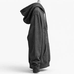 Cotton Dark <b>Grey</b> Pullover Hoodie Custom Graphic Print Street wear <b>Men</b> <b>Fleece</b> Hooded Heavyweight Sweatshirt Wholesale Apparel - Product Image 3