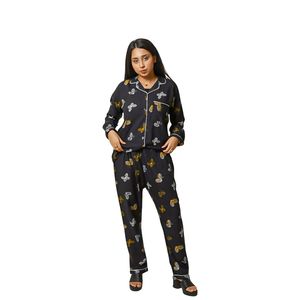 Conjunto de pijama con estampado floral para mujer, camisa de manga larga con botones, pantalones a juego, ropa de dormir suave, ropa de descanso - Product Image 1