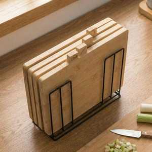 Bamboo Wooden Index Cutting Board Set of 4 Chopping Block with Groove Metal <b>Stand</b> Holder for Kitchen Bread Meat <b>Vegetables</b> Fish - Product Image 4